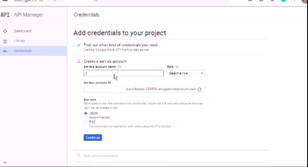 add credentials for service account